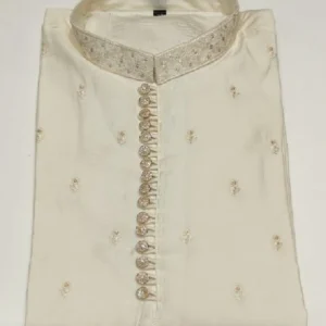 Stylish White Embroidery Work Kurta—KOK-1013